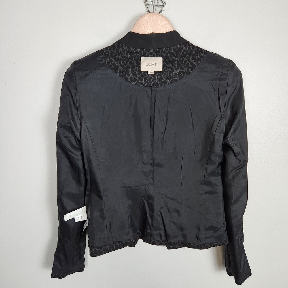 EUC Ann Taylor LOFT Black Gray Leopard Print Tuxedo Jacket Blazer (2) #0597 - Picture 8 of 10